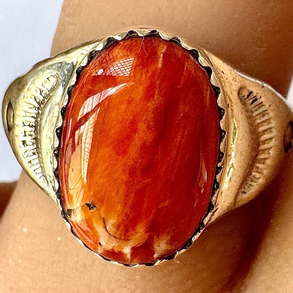 Red Spiny Oyster Navajo Band Sz 9 Ring 15mm‎ Signed ML Handmade Native American